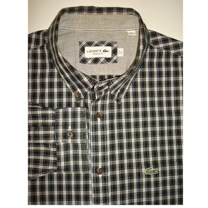 New! LACOSTE "Regular Fit" Blue, Green, White Checked Plaid Long Sleeve Shirt